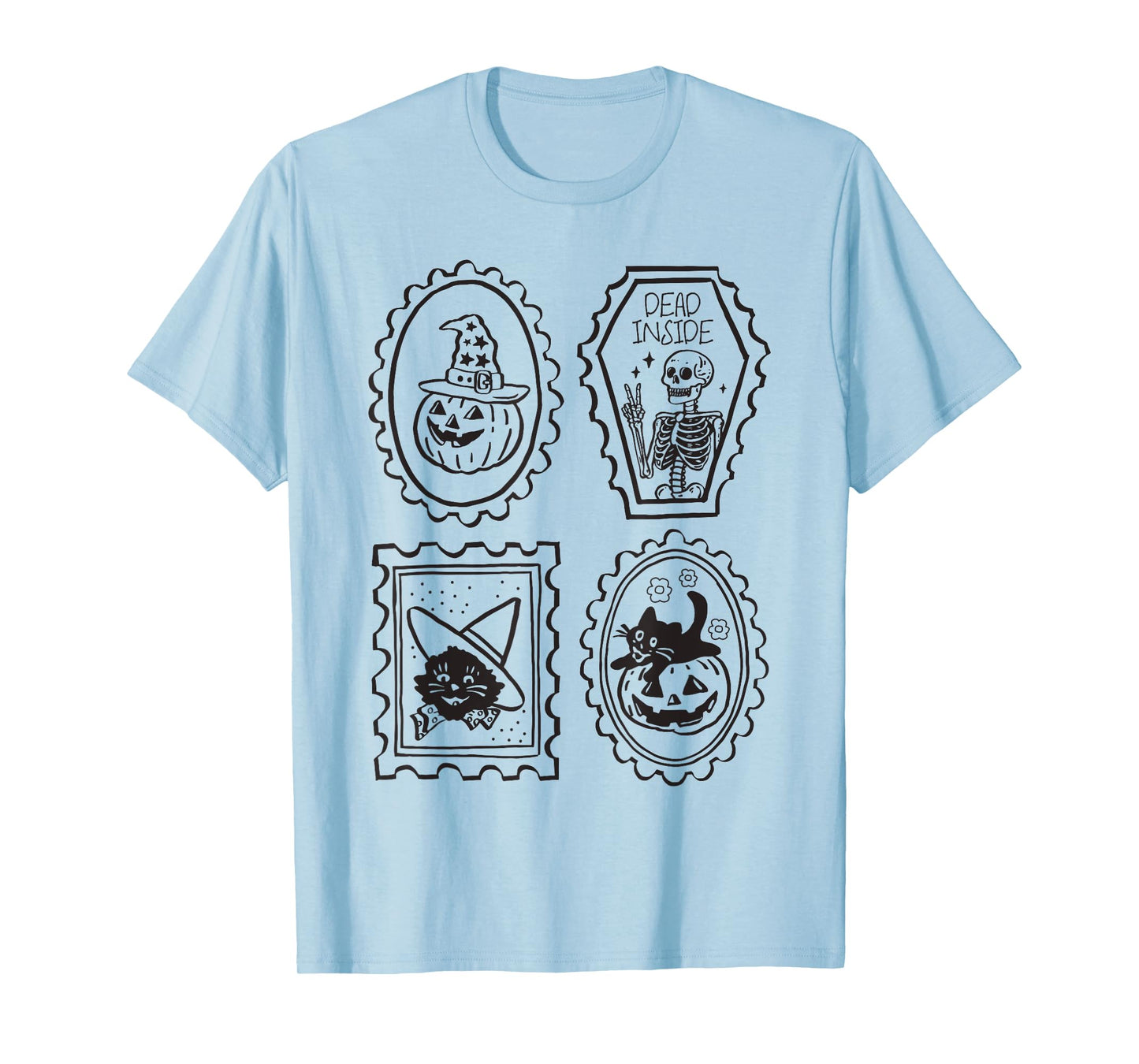 Cute Halloween Witch Cat Pumpkin Skeleton Funny Spooky Retro T-Shirt