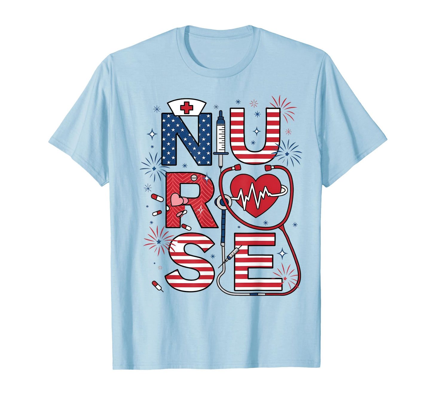 American Nurse 4th of July Nurse Stethoscope Nursing Womens T-Shirt
