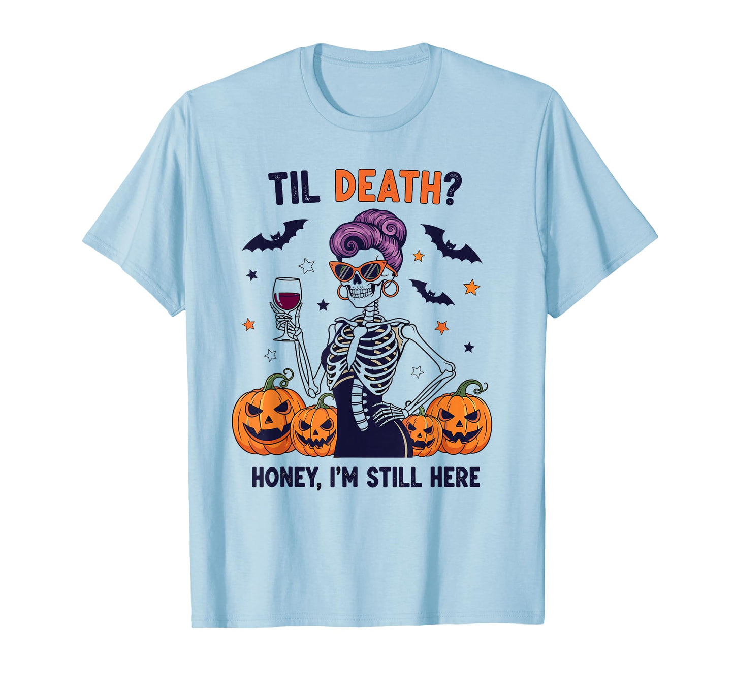 Funny Skeleton Halloween Design for Wine and Pumpkin Fans T-Shirt