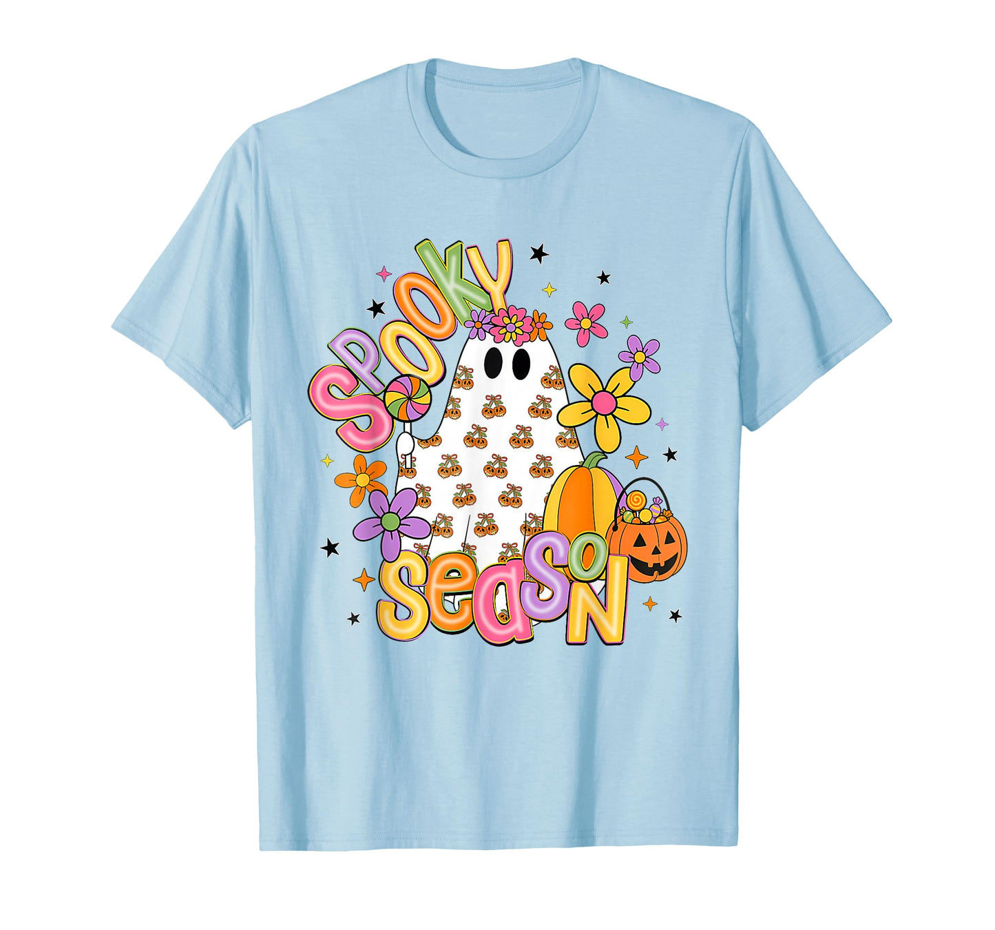 Cute Halloween Floral Ghost Spooky Season Girls Women Kids T-Shirt