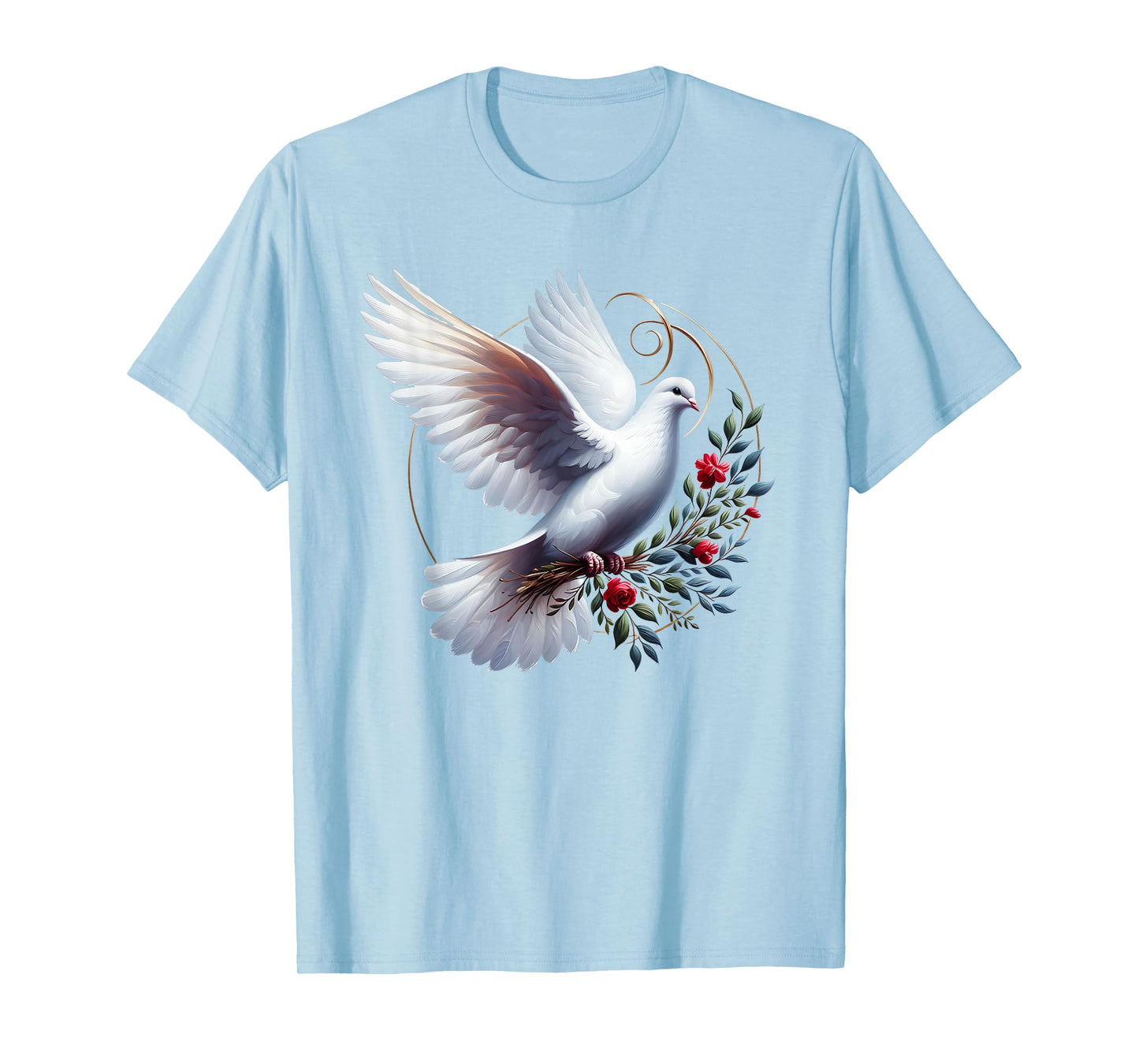 Elegant Flight of the Peaceful White Dove Bird Floral Art T-Shirt