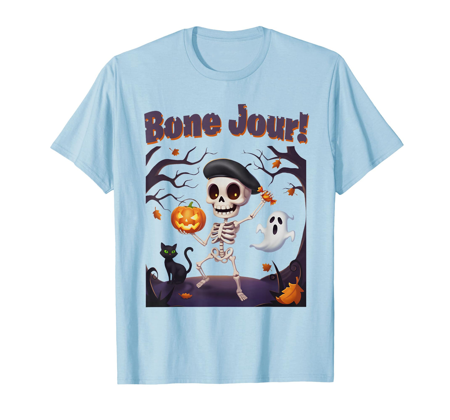 Skeleton Bone Jour Funny Halloween Autumn Vibes October T-Shirt