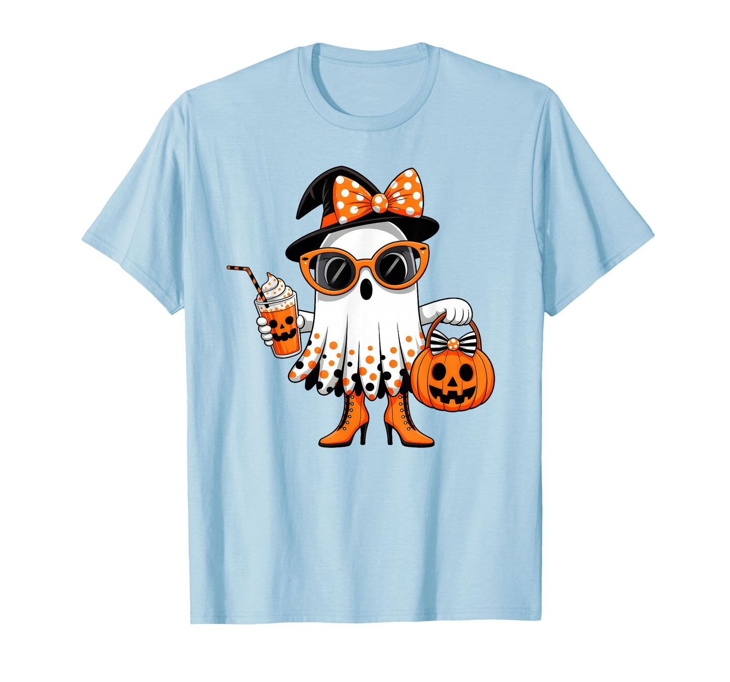 Cute Ghost Drinking Coffee Halloween Costume Girls Women T-Shirt