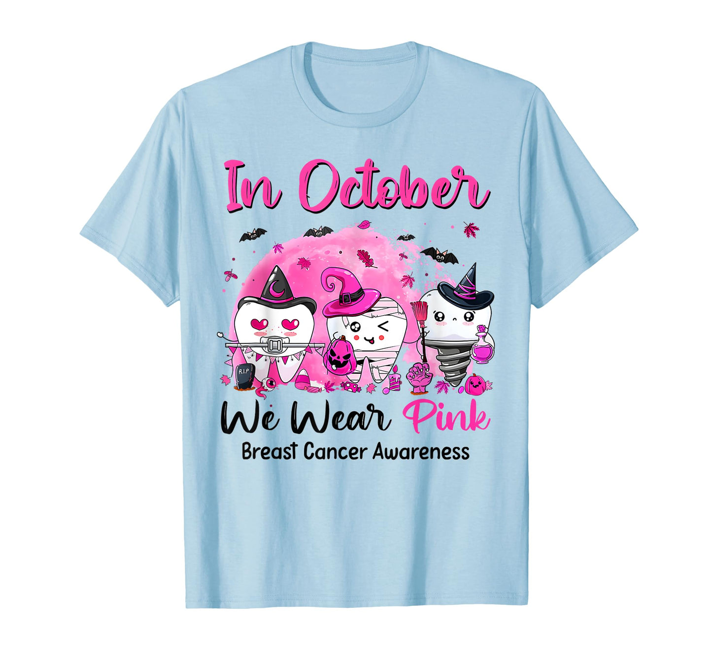 In October we Wear Pink Breast Cancer Leopard Dentist Dental T-Shirt