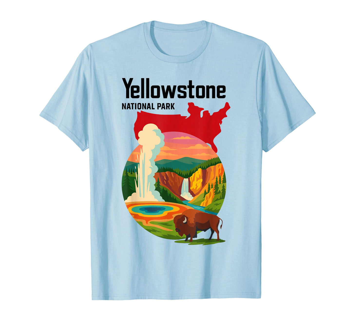 Yellowstone National Park Bison & Geyser Travel Souvenir T-Shirt