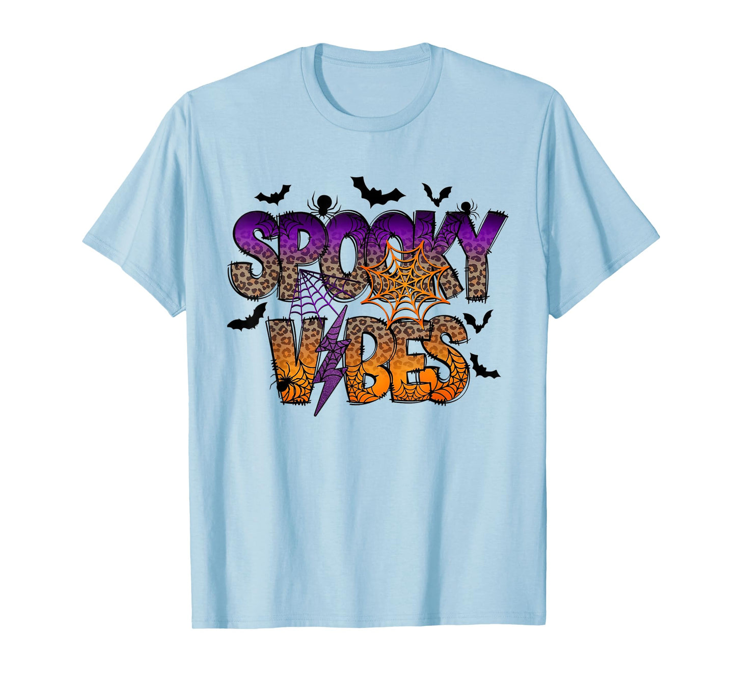 Retro Halloween Girly Leopard Checkered Fall Spooky Vibes T-Shirt