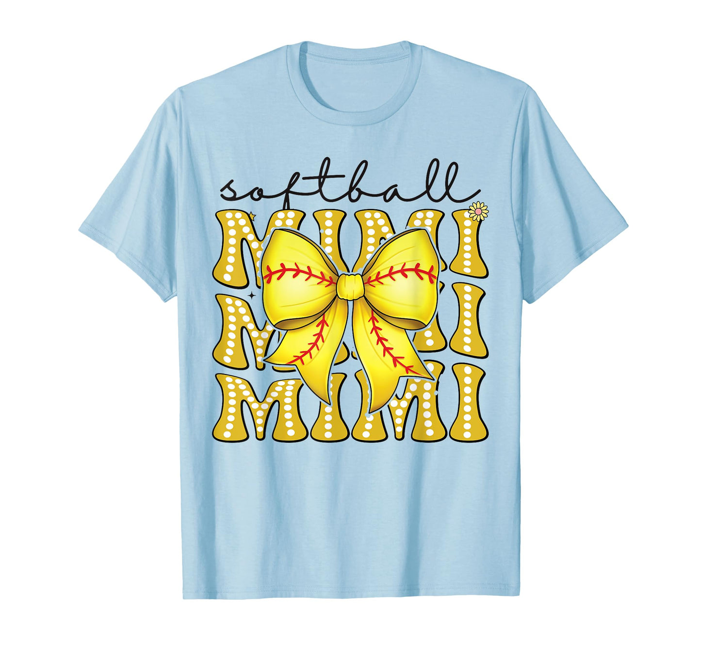 Softball Mimi Retro Softball Coquette Bow Groovy T-Shirt