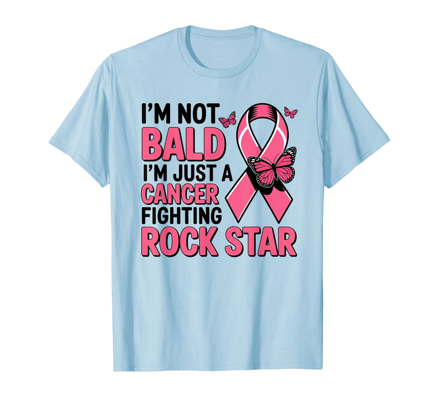 Breast Cancer Fighter Pink Ribbon Rockstar Bald Head T-Shirt