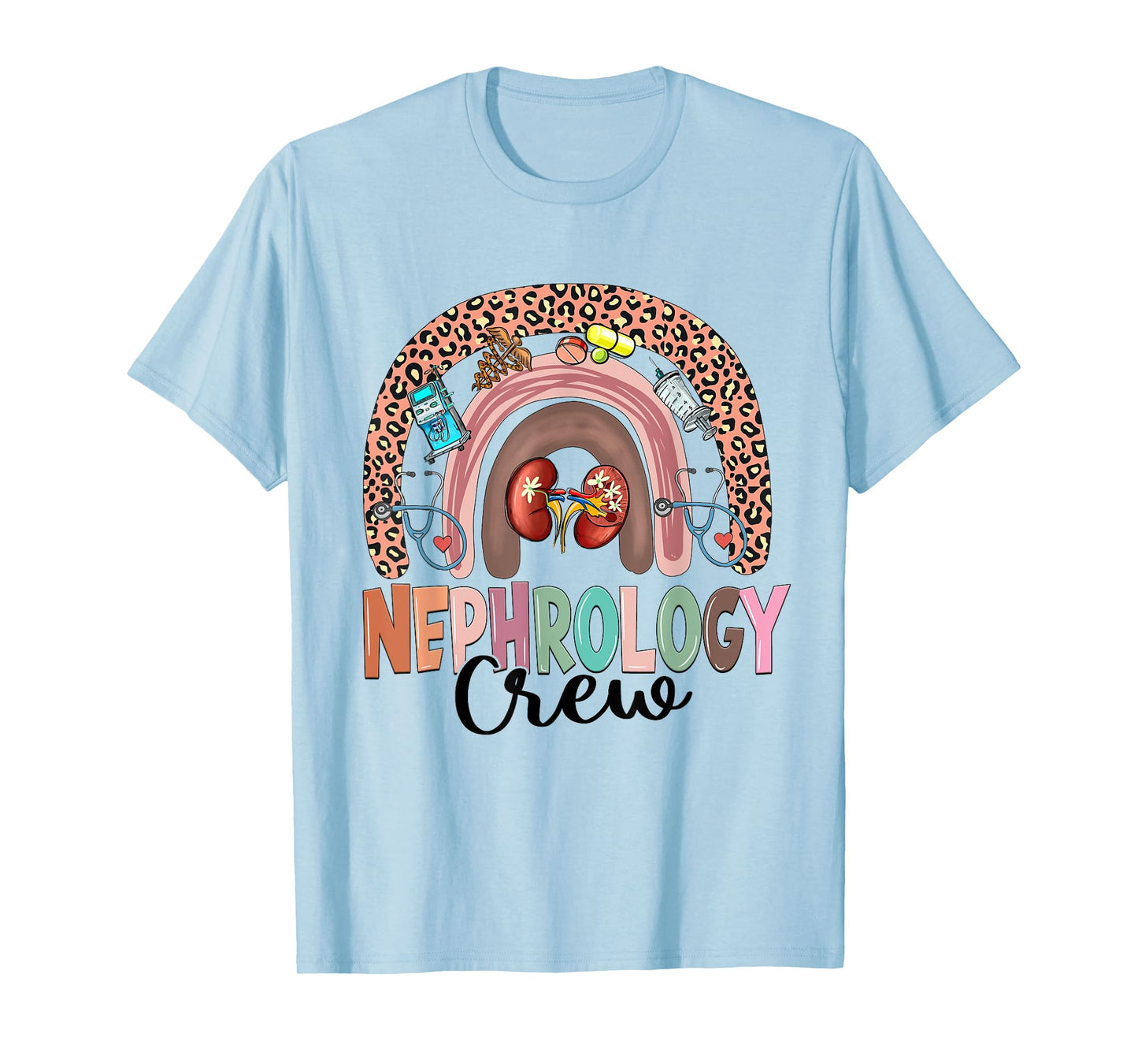 Nephrology Crew Rainbow Kidney Leopard Nephrology Nurse T-Shirt