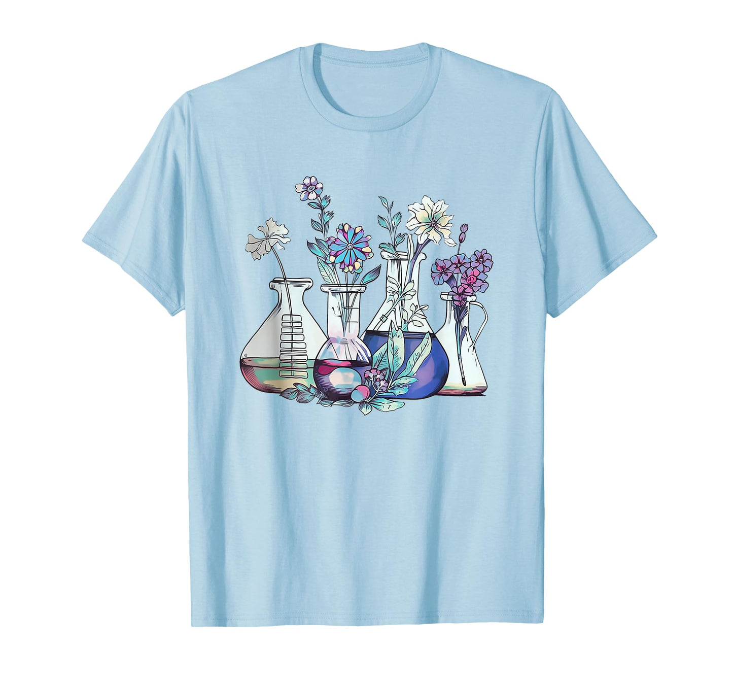 Floral Beakers Laboratory Chemistry Lab Scientist Lab Tech T-Shirt