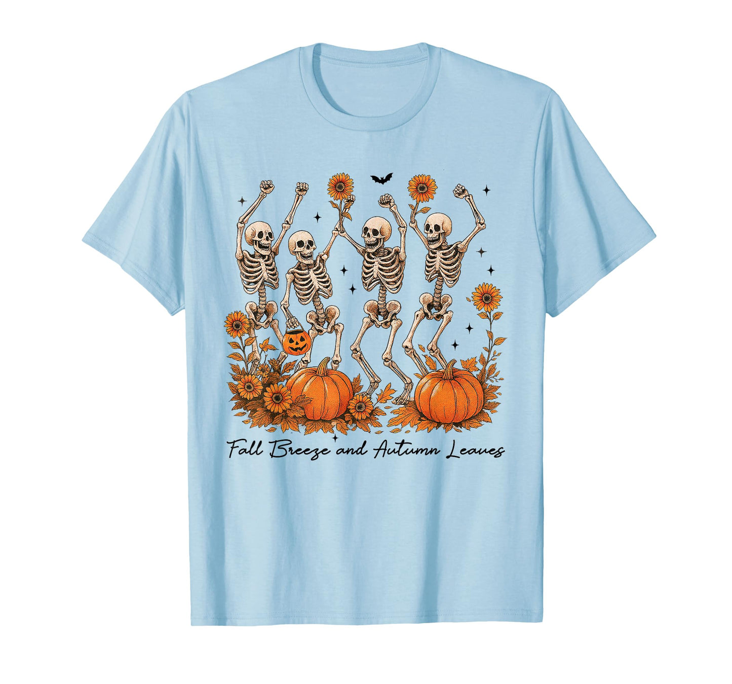 Fall Breeze and Autumn Leaves Skeleton Pumpkin Spice T-Shirt