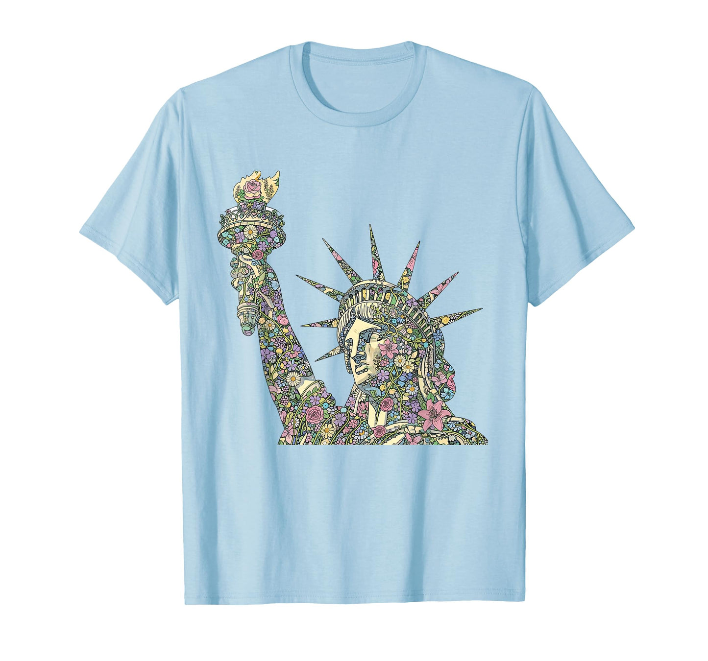 Floral Statue of Liberty Botanical Pattern New York City Art T-Shirt