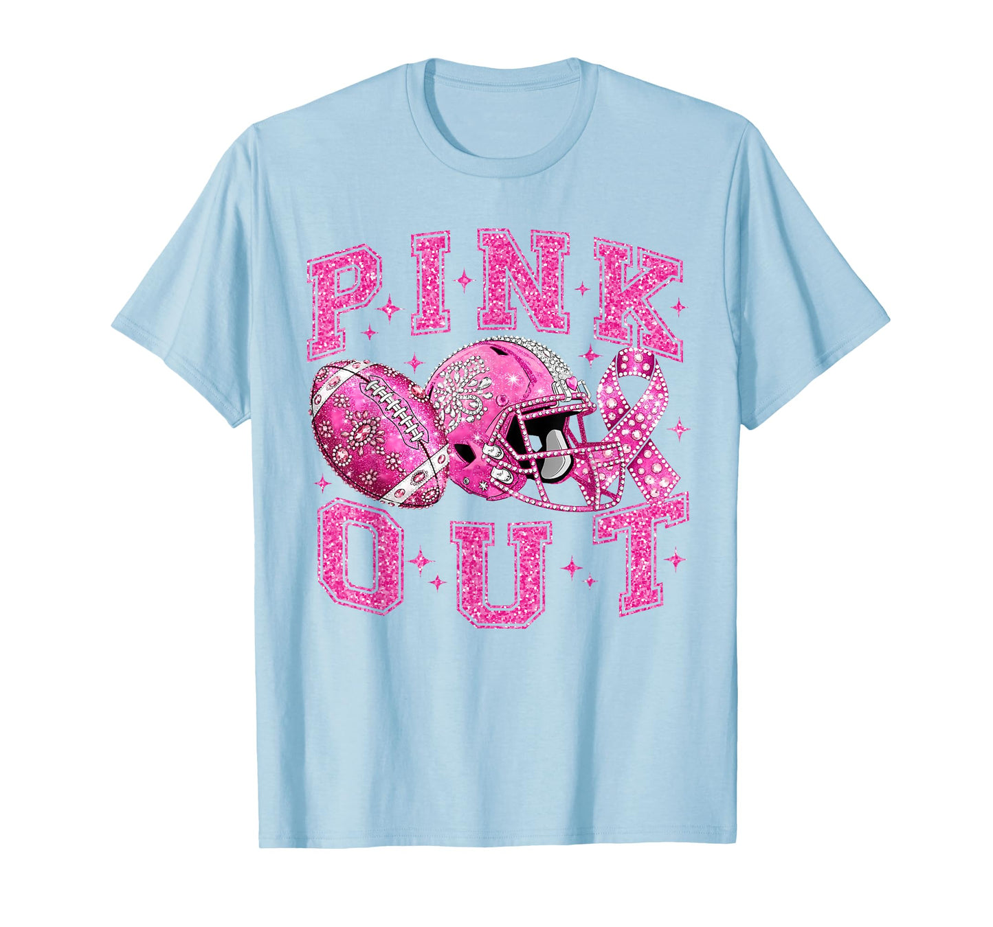 Breast Cancer Awareness Football Pink Out Coquette Ribbon T-Shirt