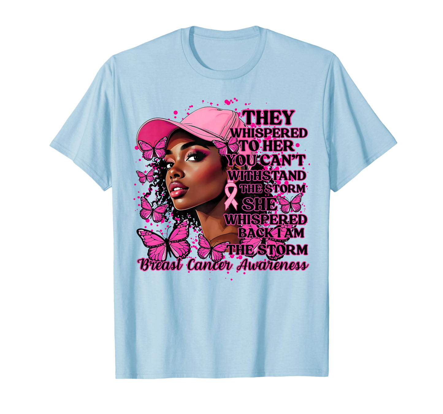 Black Afro Women Butterflies Breast Cancer Awareness Support T-Shirt