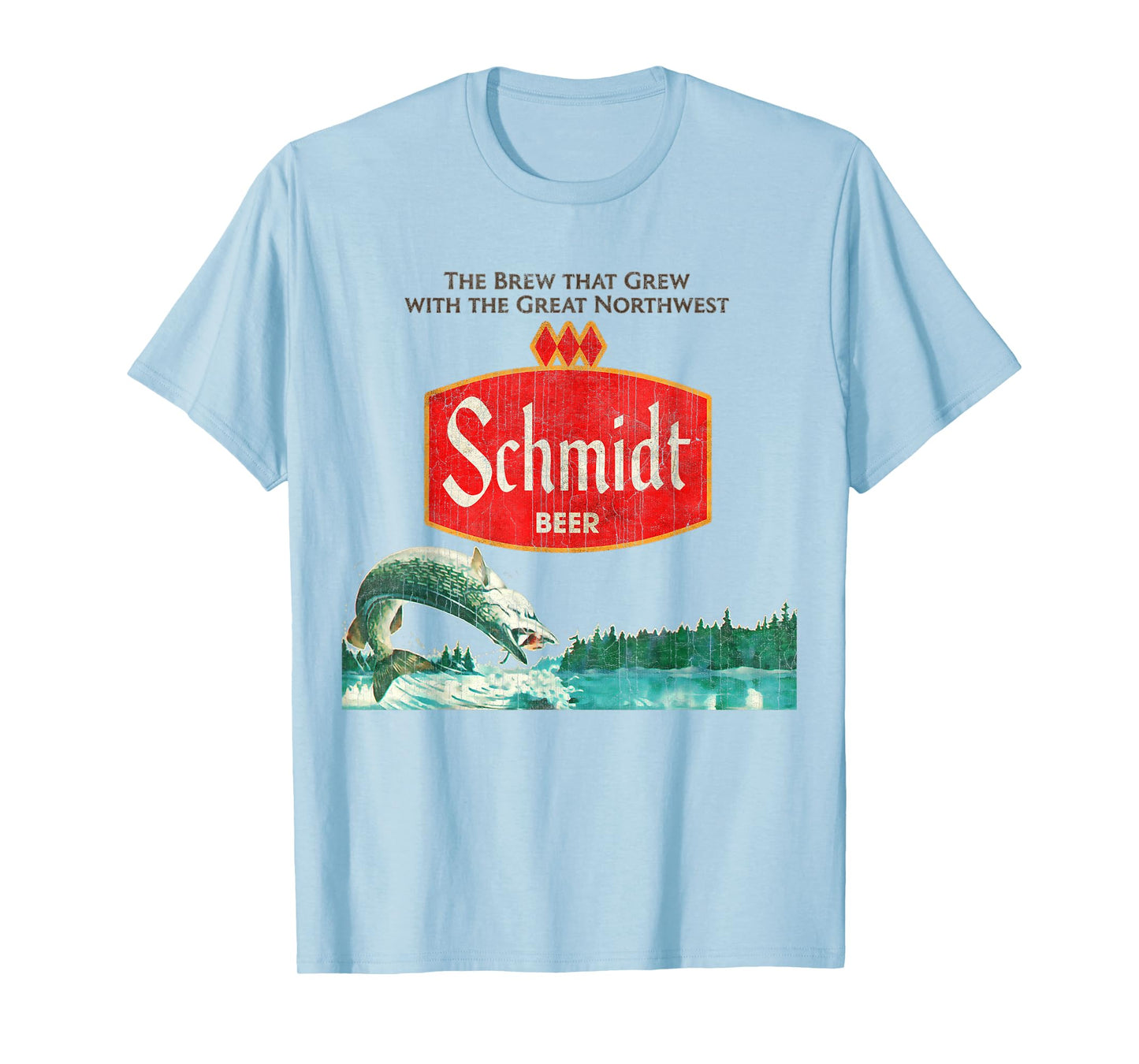 Vintage Schmidt Beer Retro Defunct Fishing Nature Scene T-Shirt