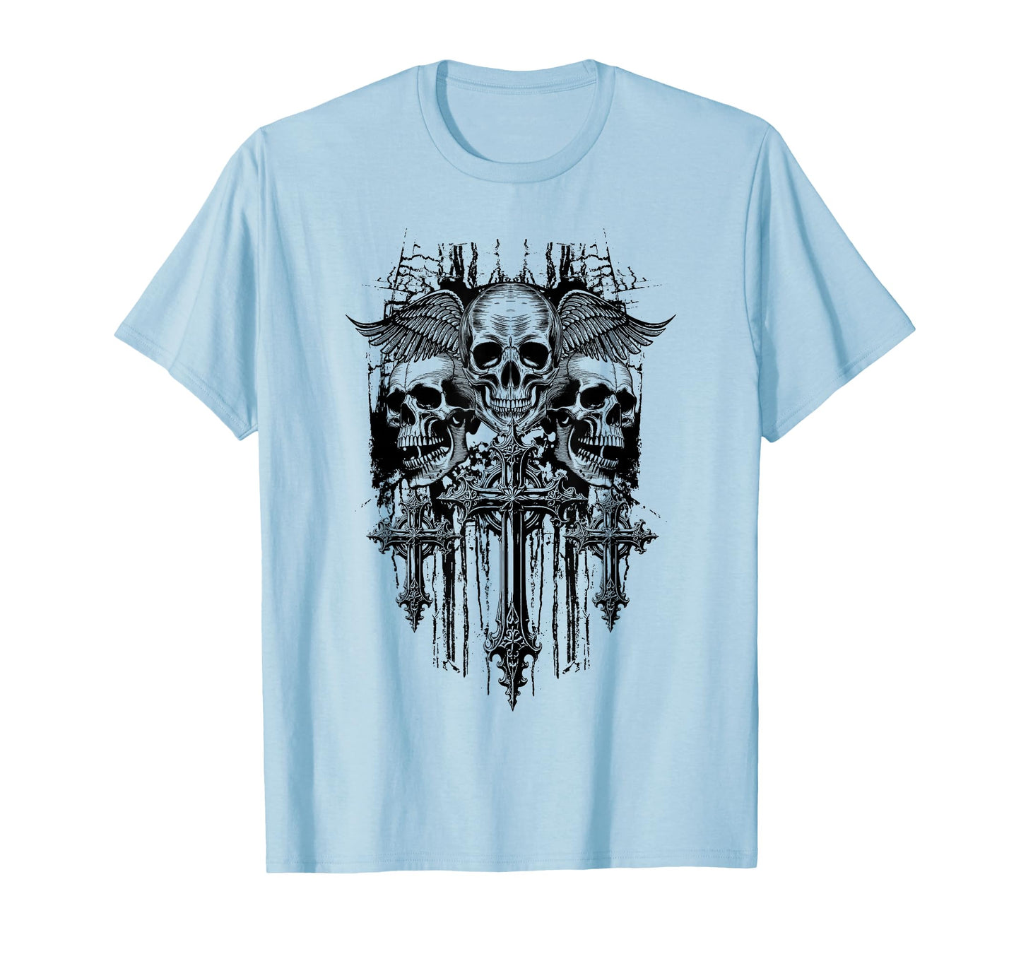 Skull Cross Wings Goth Alt Grunge Gothic Emo Aesthetic Y2K T-Shirt