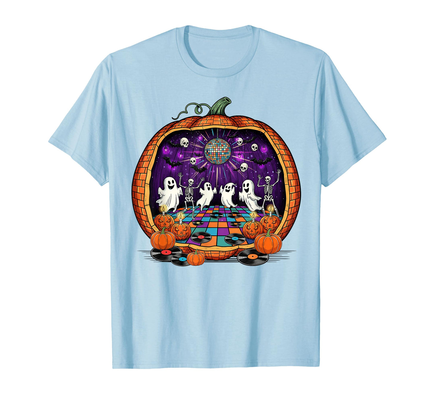 Retro Halloween Disco Pumpkin Ghost Skeleton Dance Party T-Shirt