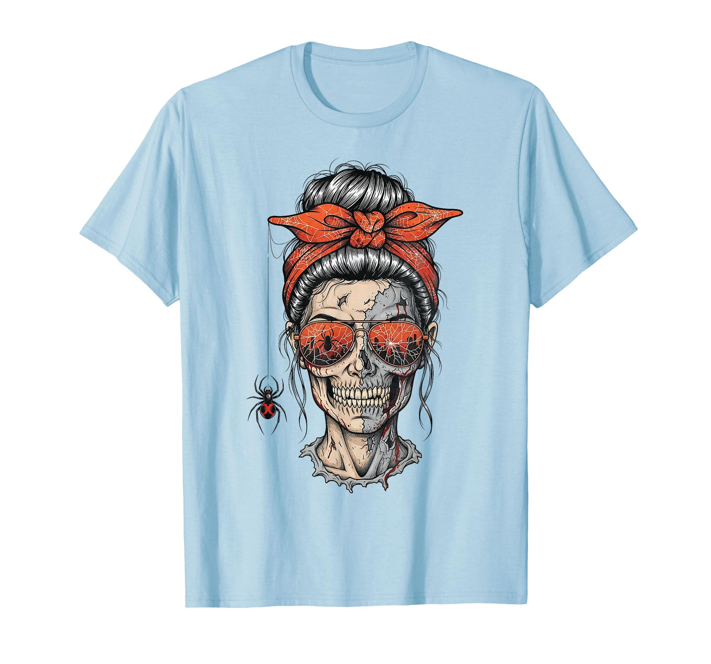Spooky Skull Bun Halloween Spiderweb Sunglasses T-Shirt