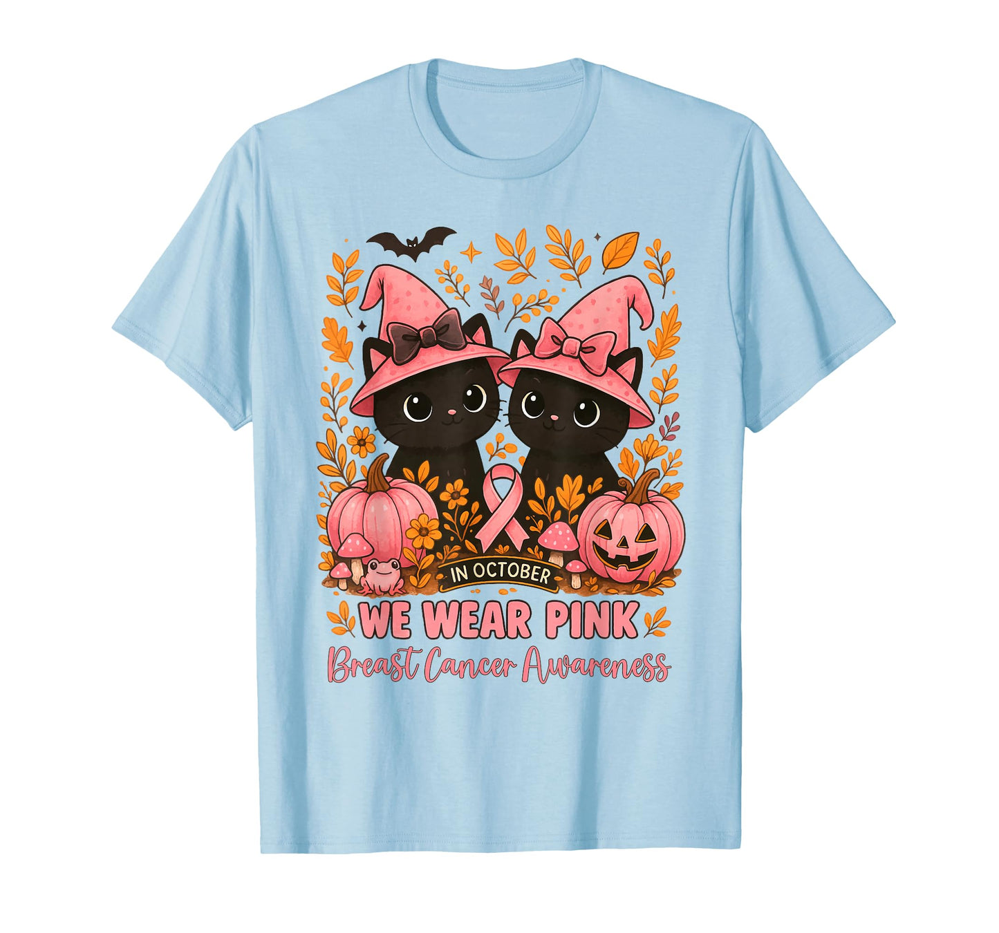 in October We Wear Pink Cats Witches Breast Cancer Awareness T-Shirt
