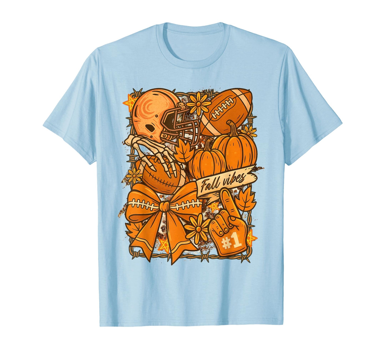 Fall Vibes Autumn Lover Football Cozy Season Thanksgiving T-Shirt
