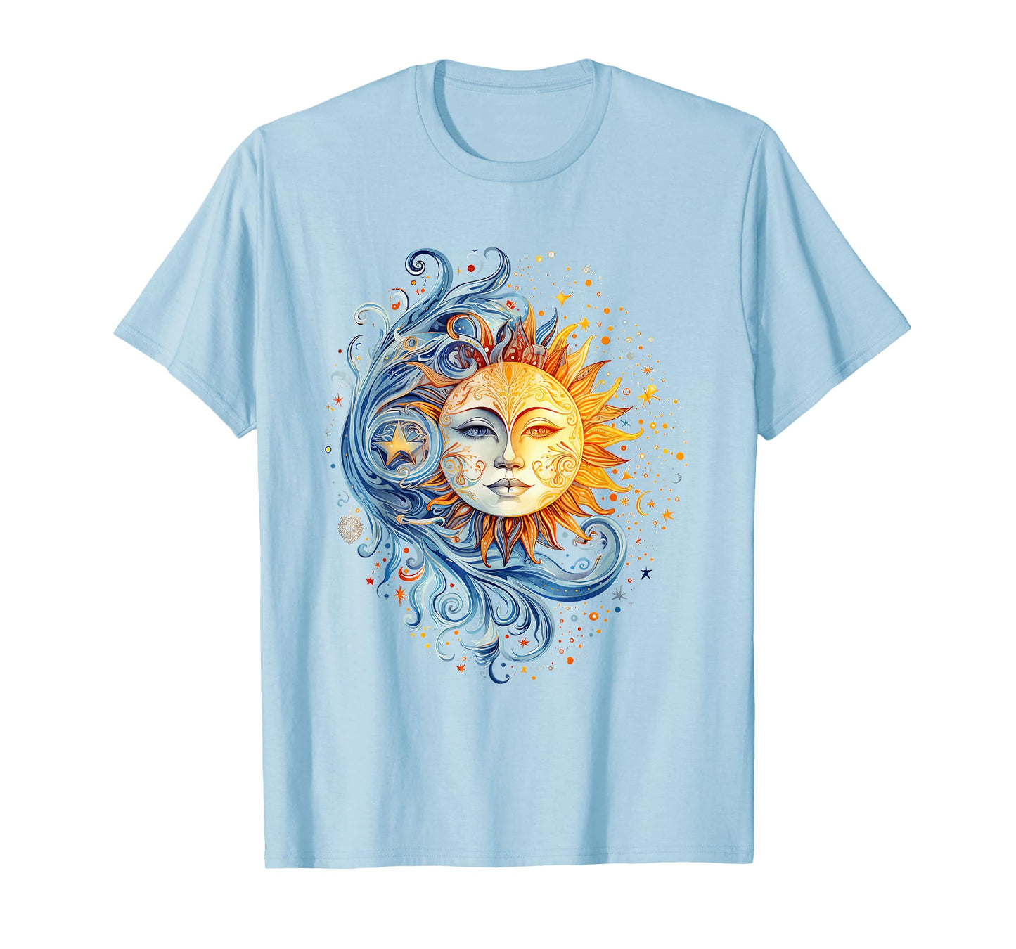 Mystical Sun and Moon with Woman Mystical Flowers Aesthetic T-Shirt