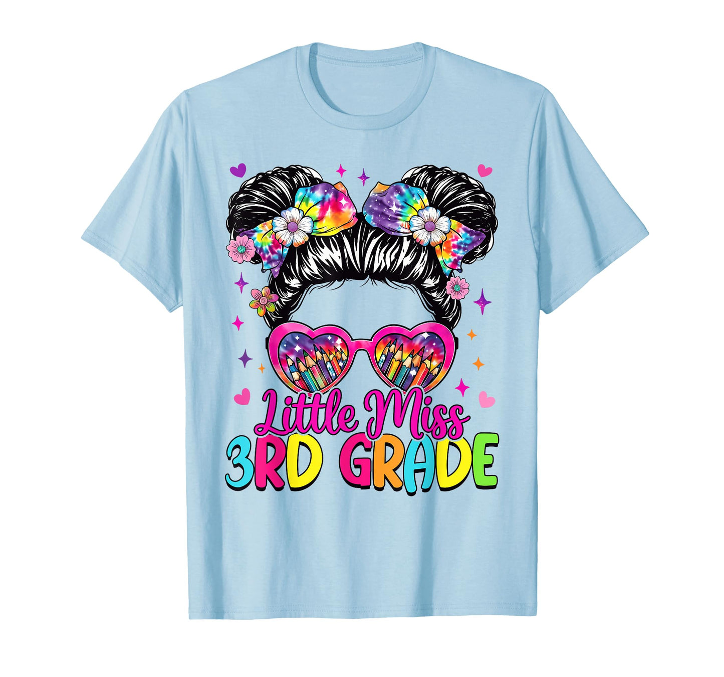 Little Miss 3rd Third Grade Messy Bun First Day Of School T-Shirt