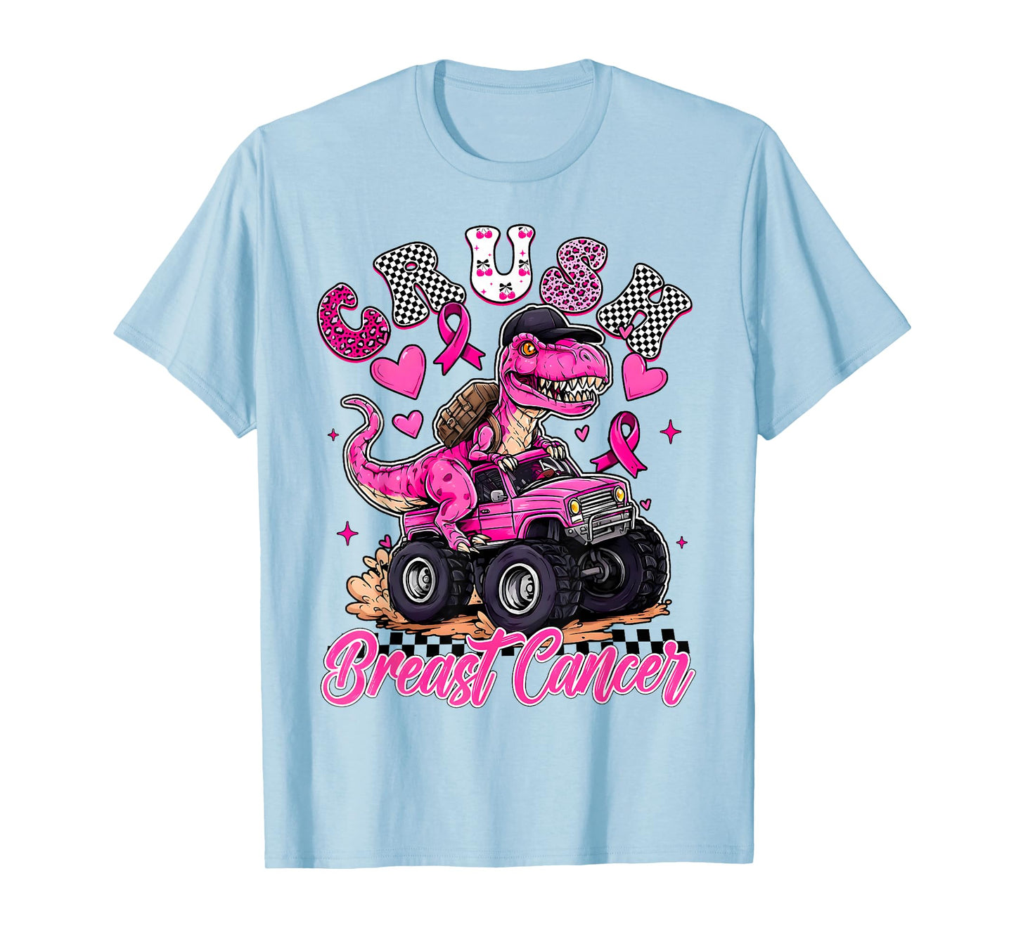 Crush Breast Cancer Dinosaur T Rex Monster Truck Boys Kids T-Shirt