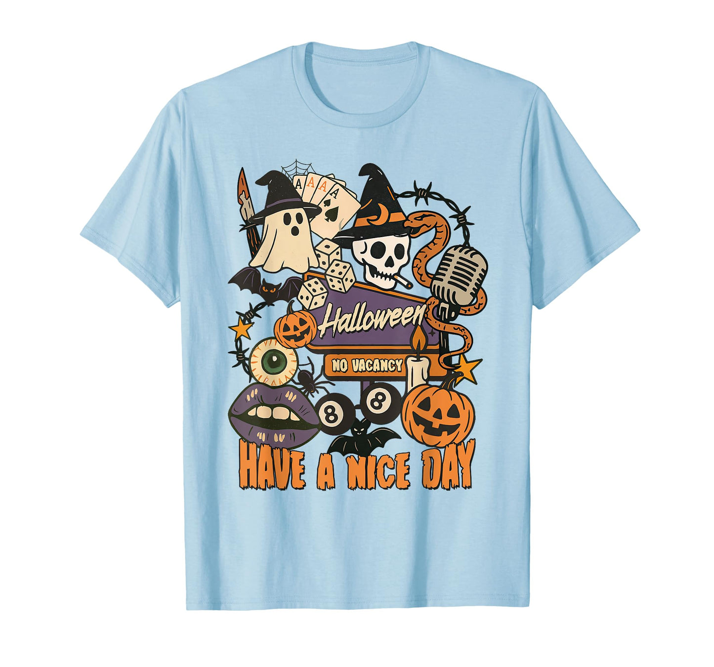Halloween Vibes Spooky Season Skeleton Motel Have A Nice Day T-Shirt