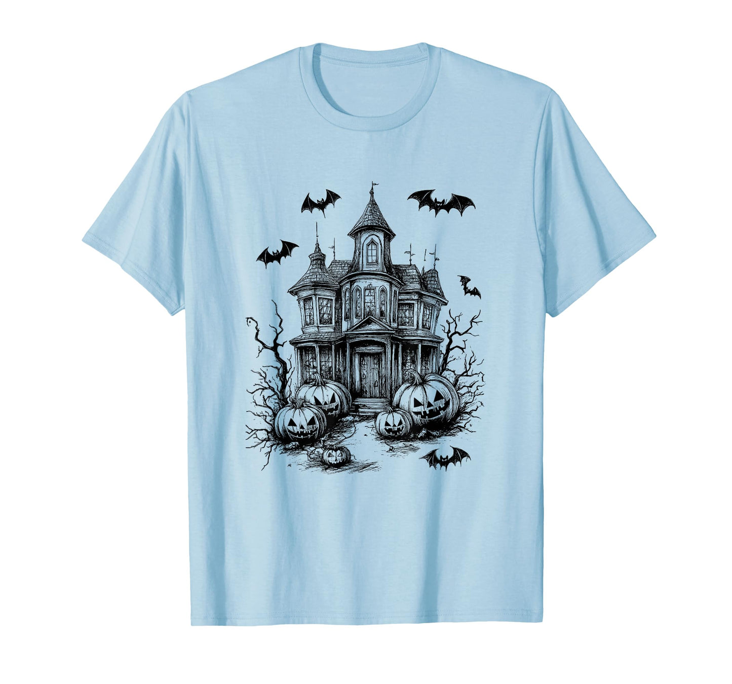 Scary Halloween House Spooky Season Bats Pumpkins Costume T-Shirt
