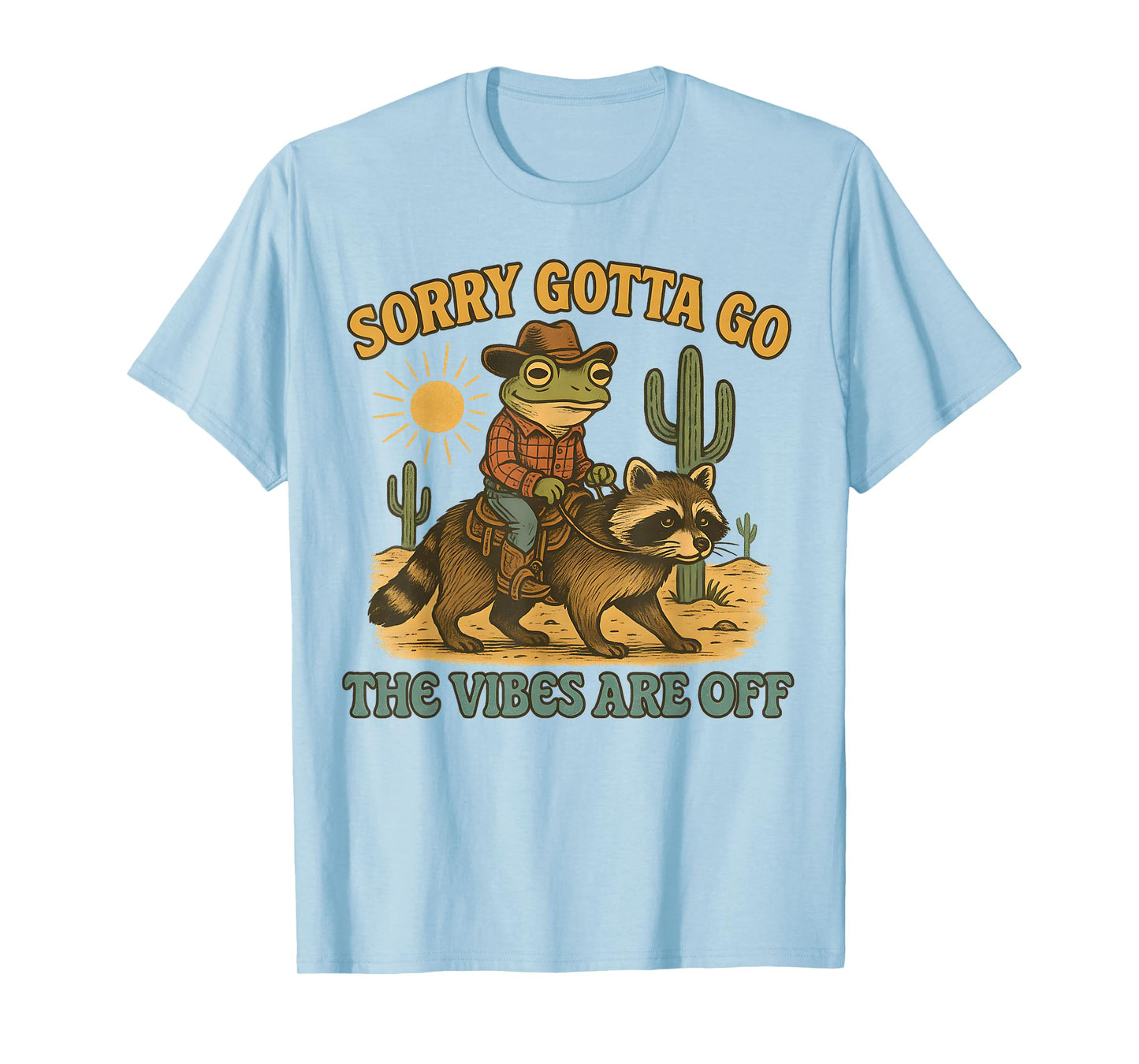 Cowboy Frog Riding Raccoon Funny Retro Desert Vibes T-Shirt