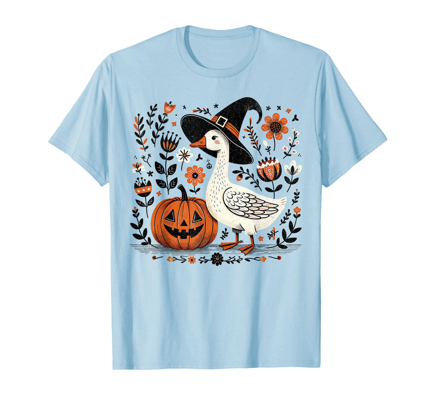 Vintage Floral Boho Silly Goose Pumpkin Cute Halloween Fall T-Shirt
