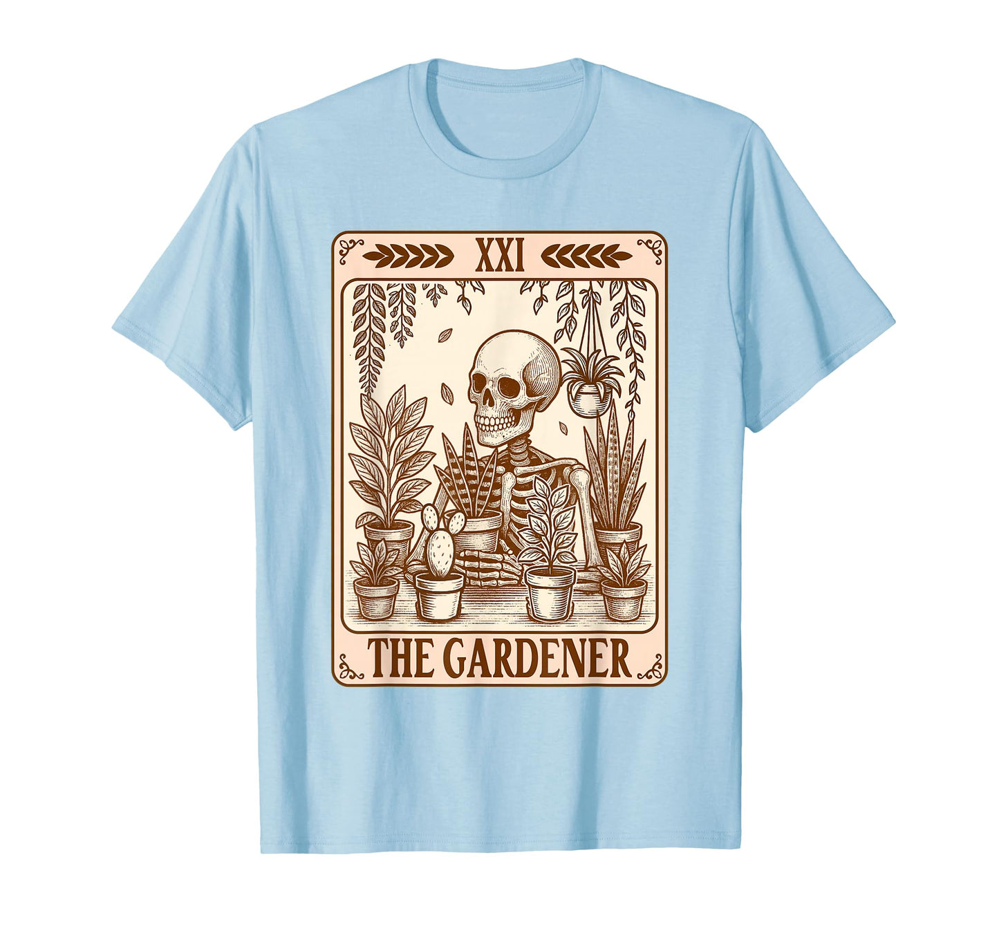 Plant Lady Gardening Planting Skeleton Gardener Tarot Card T-Shirt