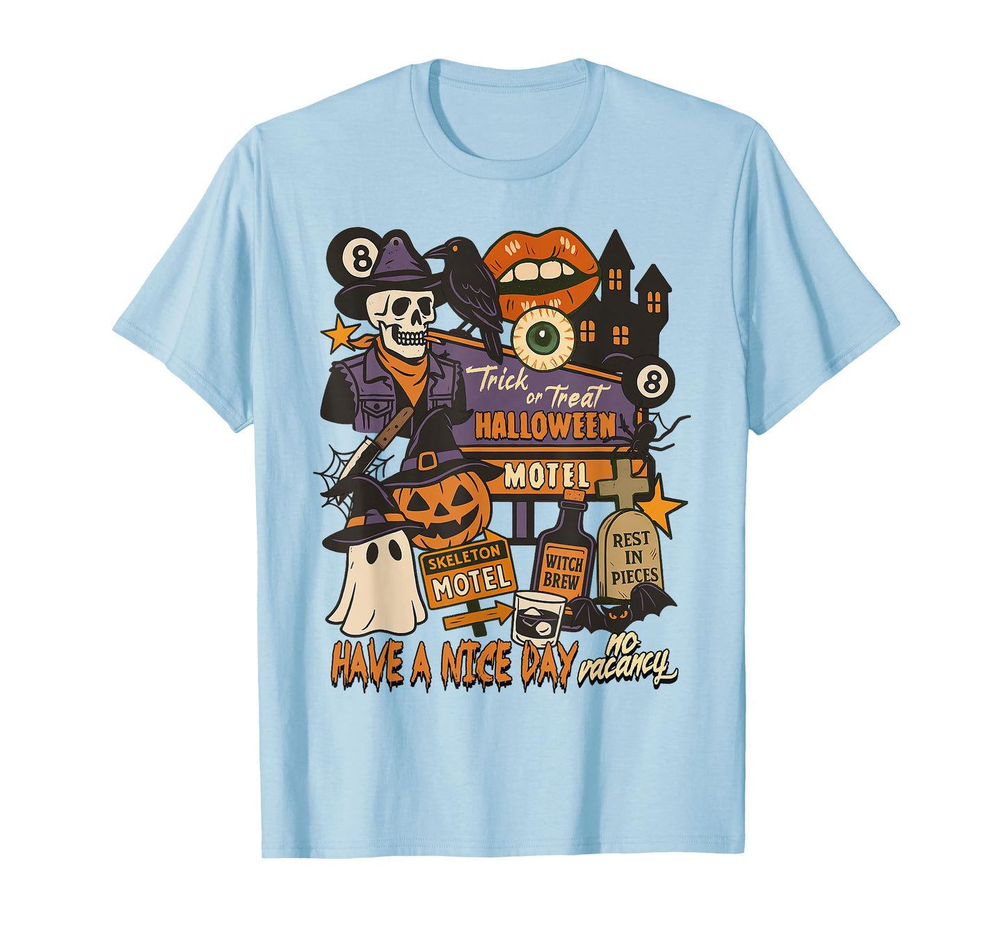 Halloween Vibes Spooky Season Skeleton Motel Witch Brew T-Shirt