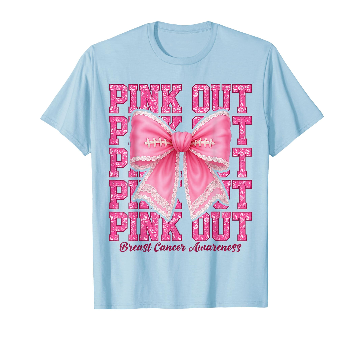 Pink Out Football Breast Cancer Awareness Coquette Bow T-Shirt