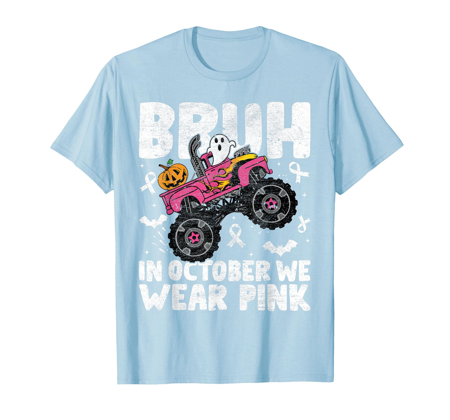 Bruh In October Wear Pink Breast Cancer Halloween Kids Boys T-Shirt