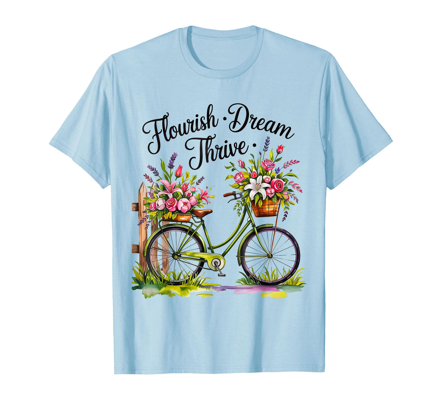 Flourish Dream Thrive Bicycle Floral Nature Style T-Shirt
