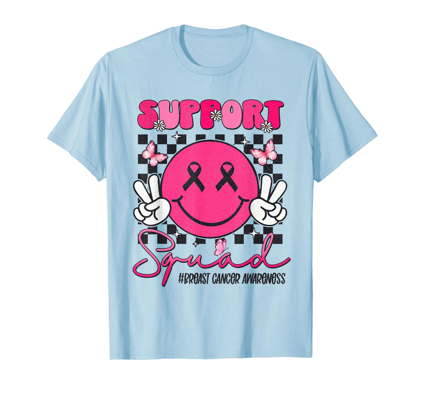 Support Squad Breast Cancer Awareness Smile Face Pink Ribbon T-Shirt