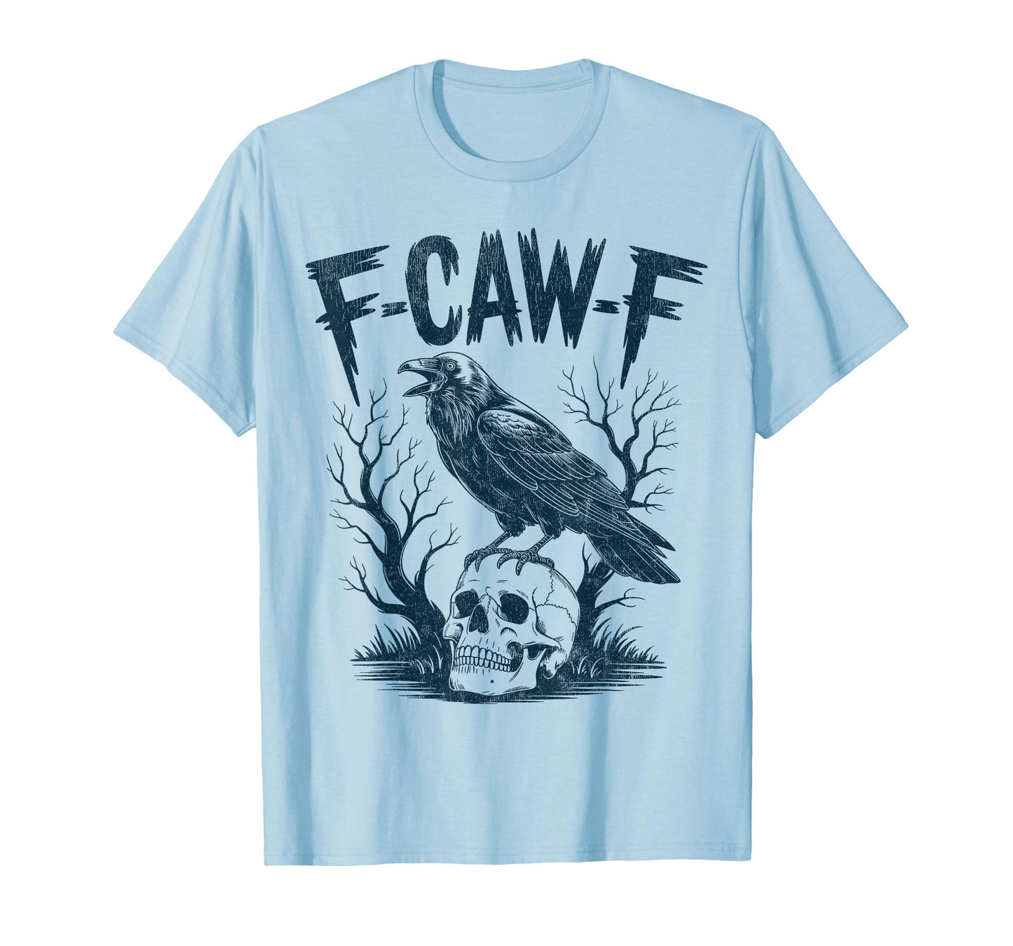 Black Crow Skull F-Caw-F Funny Retro Bird Halloween Humor T-Shirt
