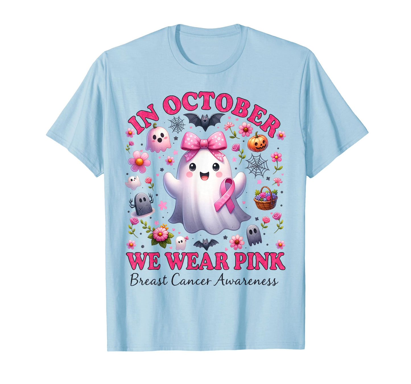 in October We Wear Pink Cute Breast Cancer Awareness Girls T-Shirt