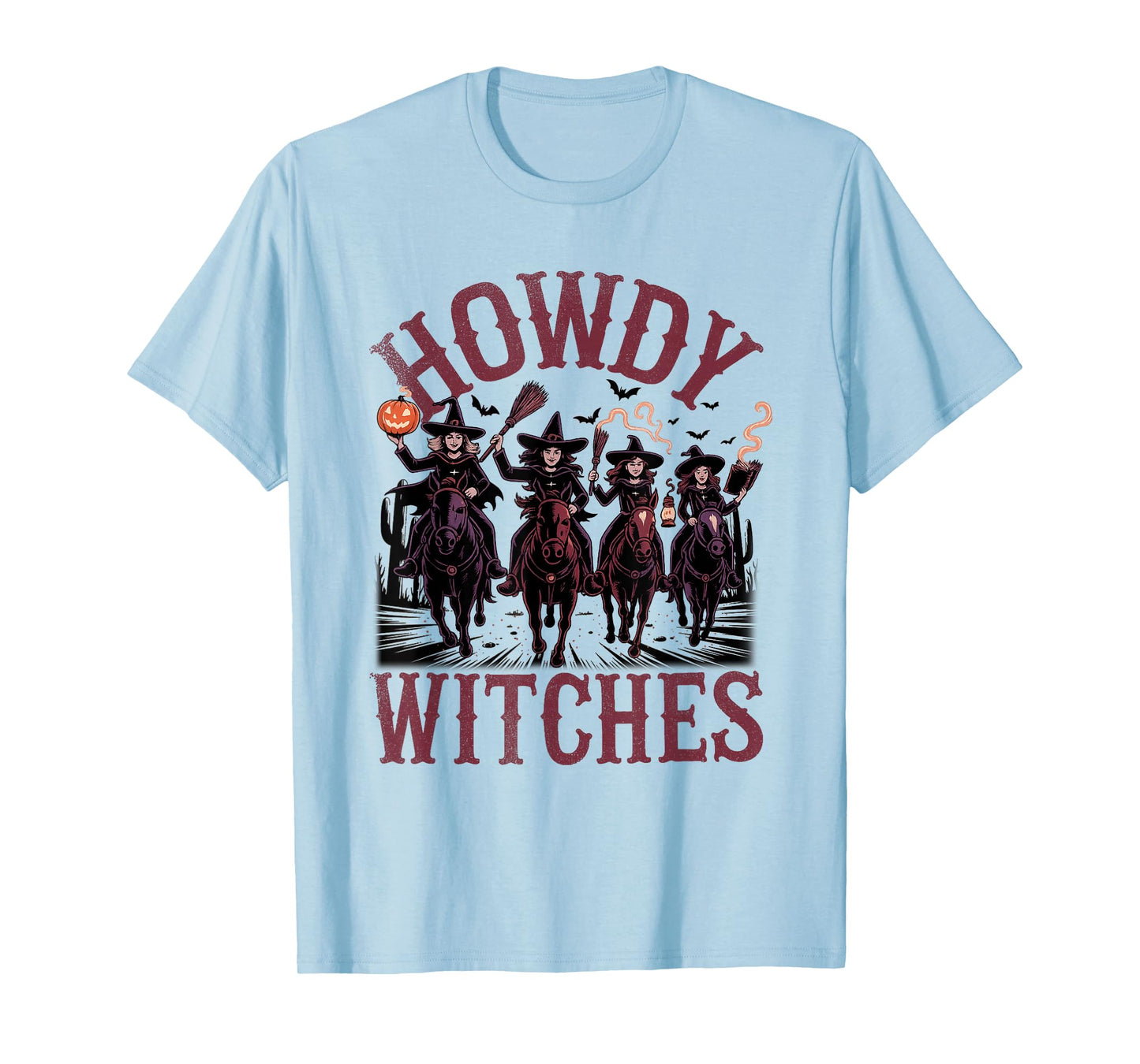 Vintage Witch Howdy Cowgirl Sunset Ride Witches Halloween T-Shirt