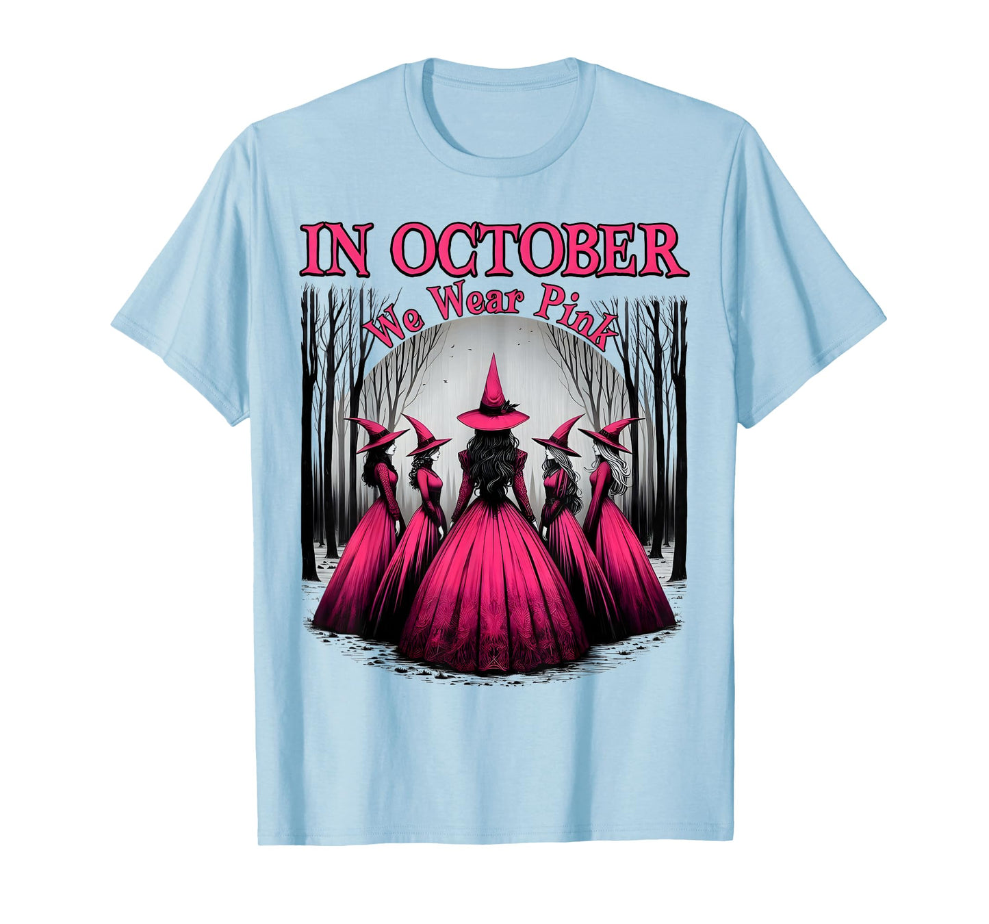 in October We Wear Pink Witch Halloween Breast Cancer Women T-Shirt