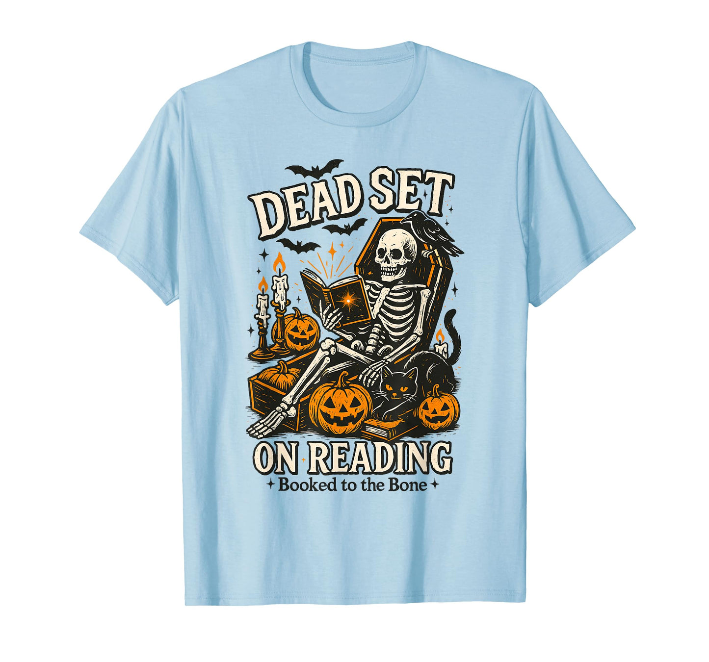 Funny Book Dead Set On Reading Skeleton Halloween Bookish T-Shirt