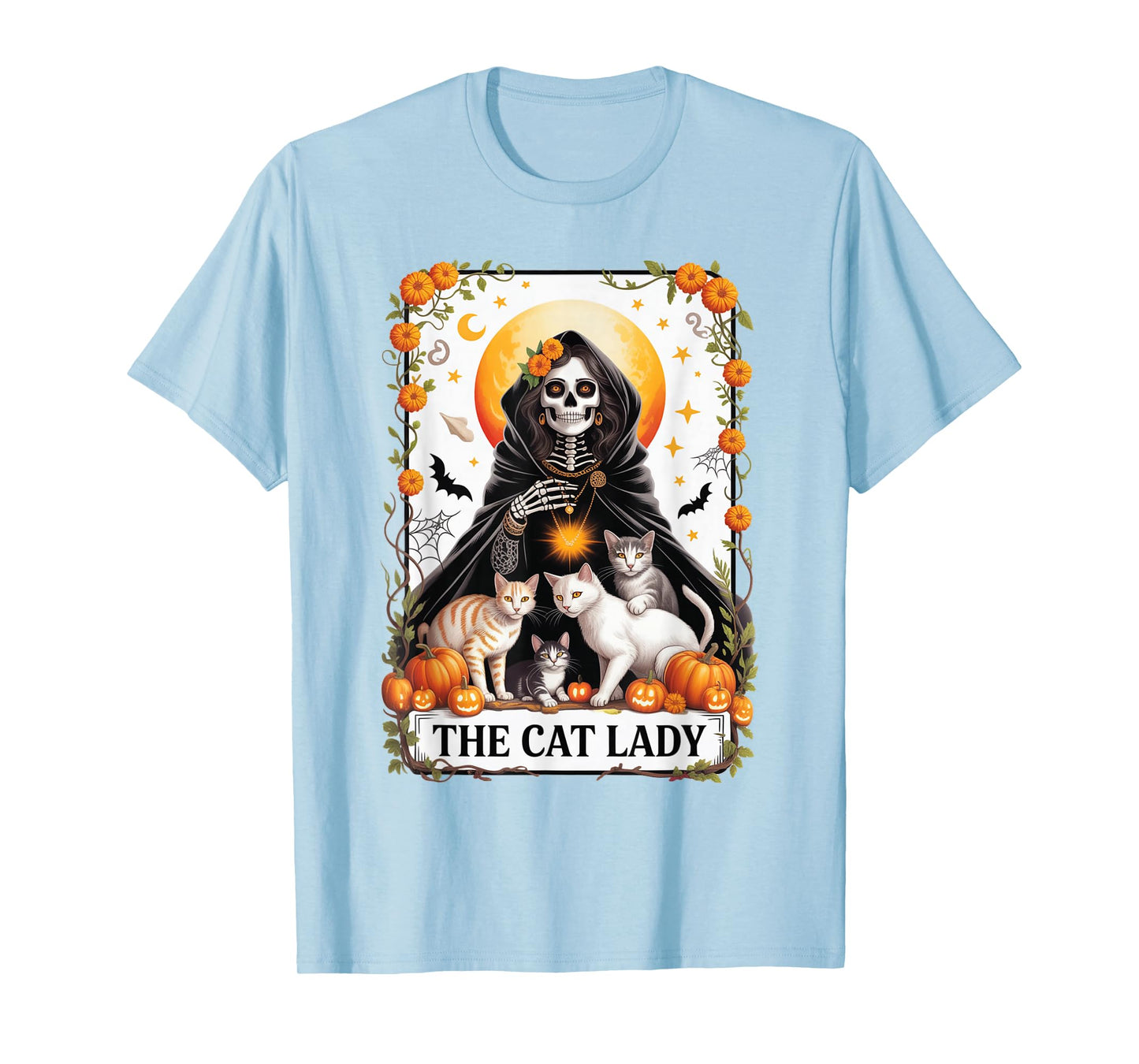 Halloween Cat Lady Tarot Shirt Gothic Witchy Skeleton Woman T-Shirt