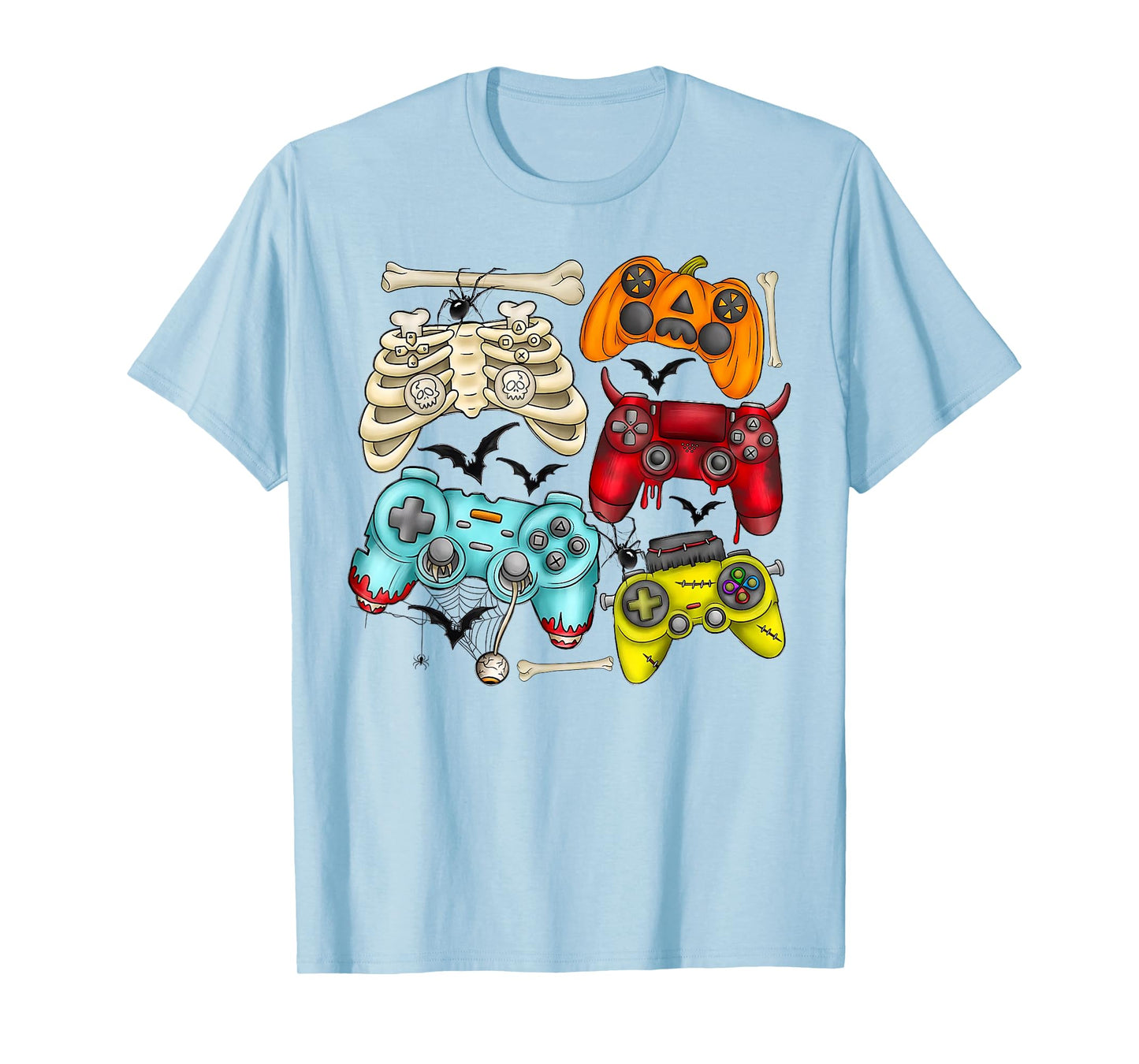 Halloween Skeleton Zombie Gaming Controllers Mummy Boys Kids T-Shirt