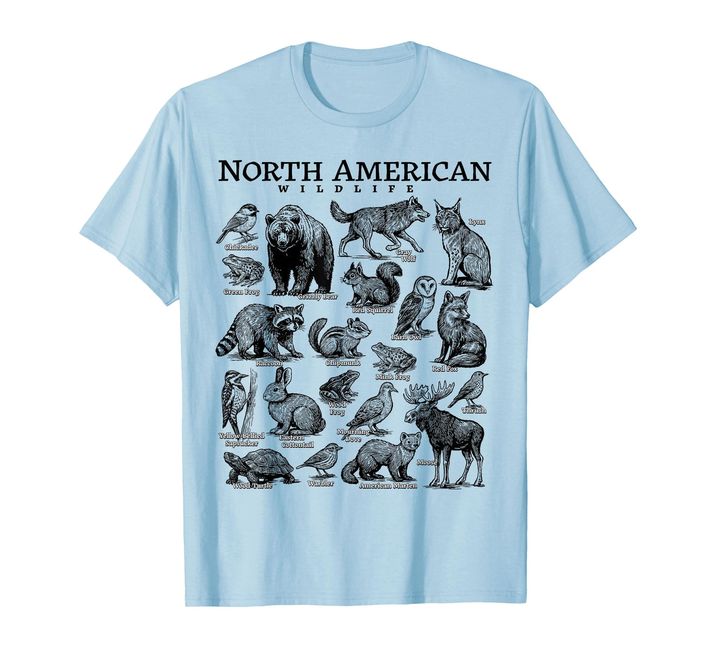 North American Wildlife Nature Camping USA Animal Guide T-Shirt