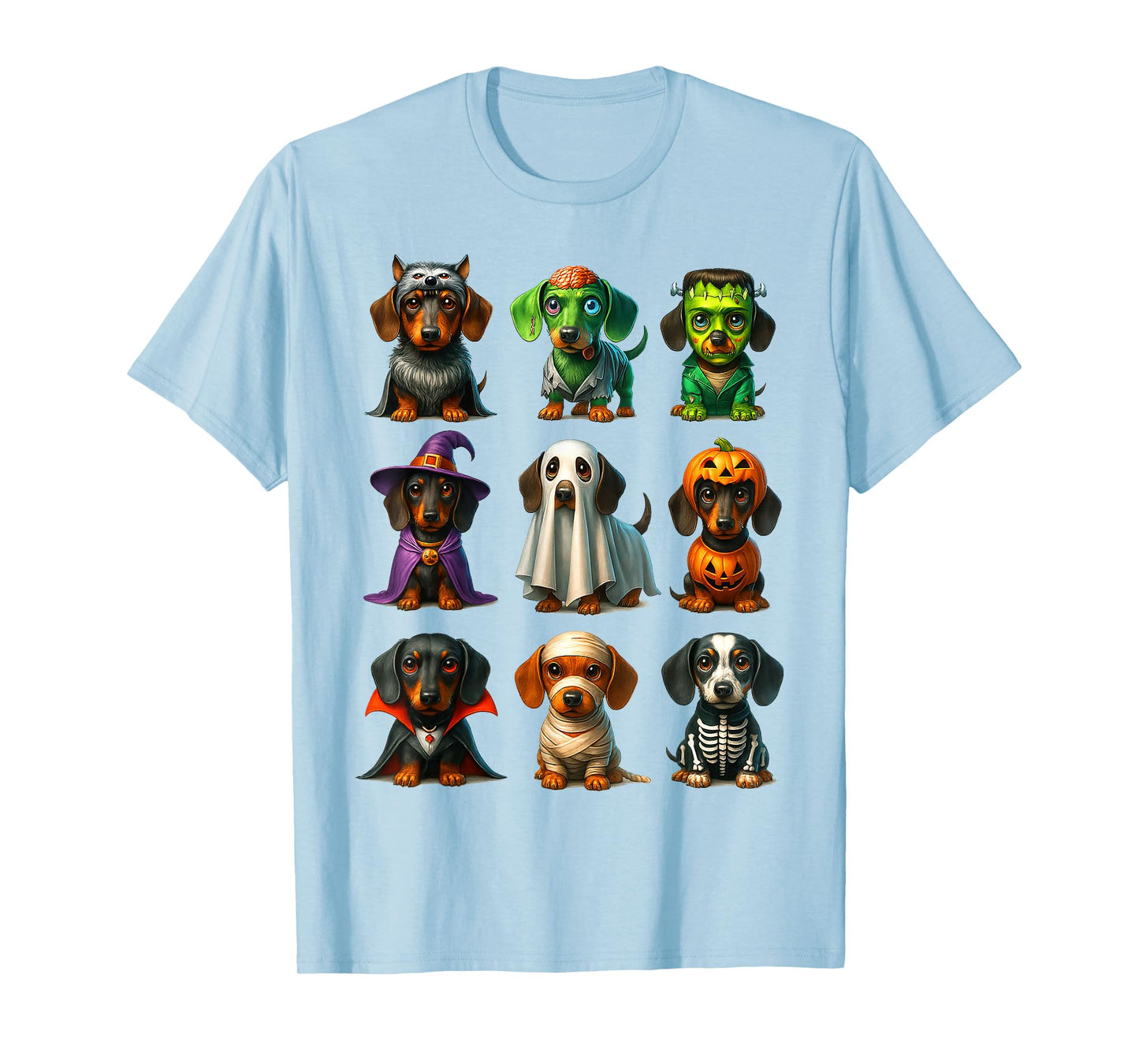 Cute Dachshund Dogs Witch Pumpkin Skeleton Costume Halloween T-Shirt