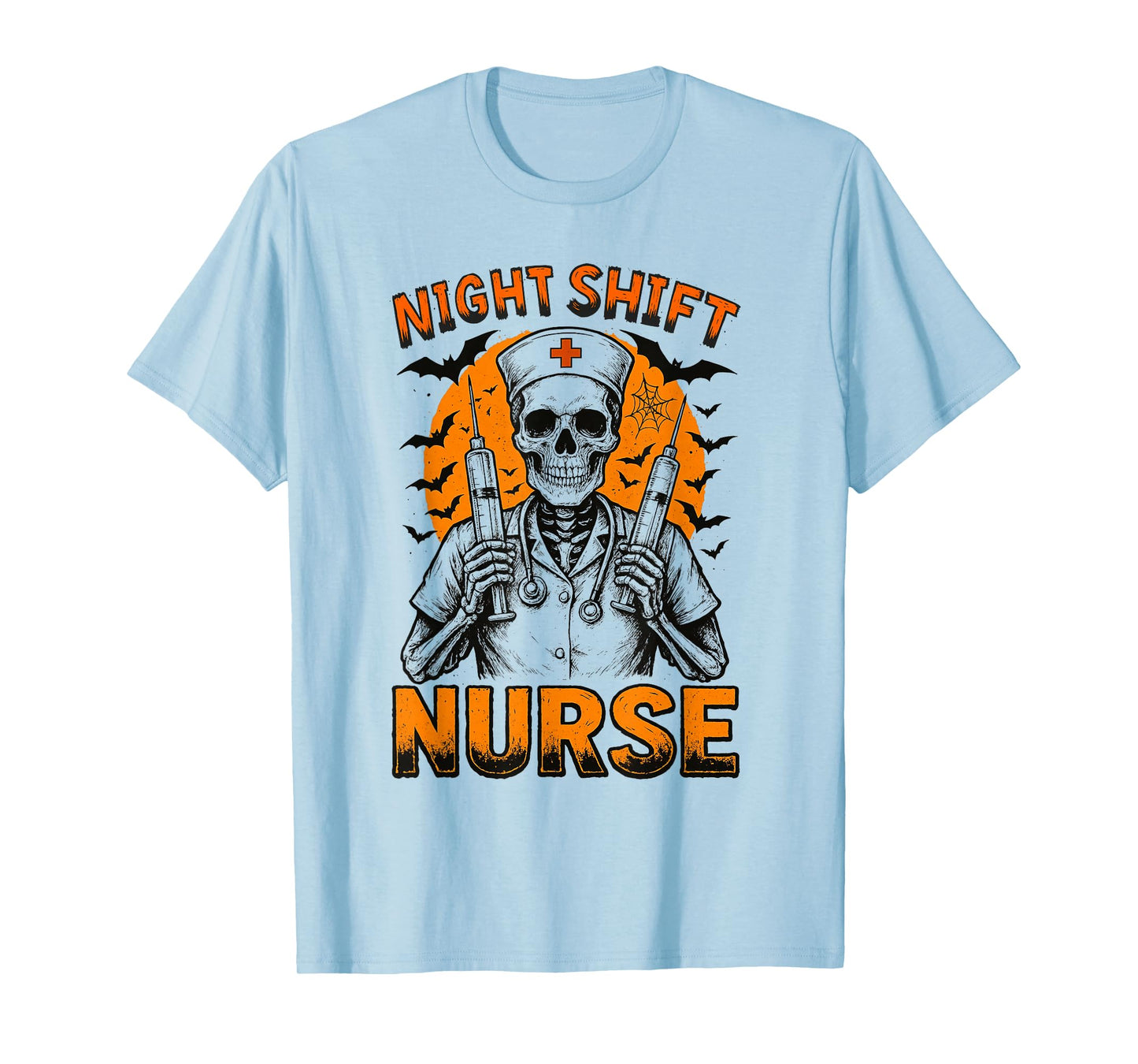 RN ICU Night Shift Nurse Skeleton Halloween Costume Women T-Shirt