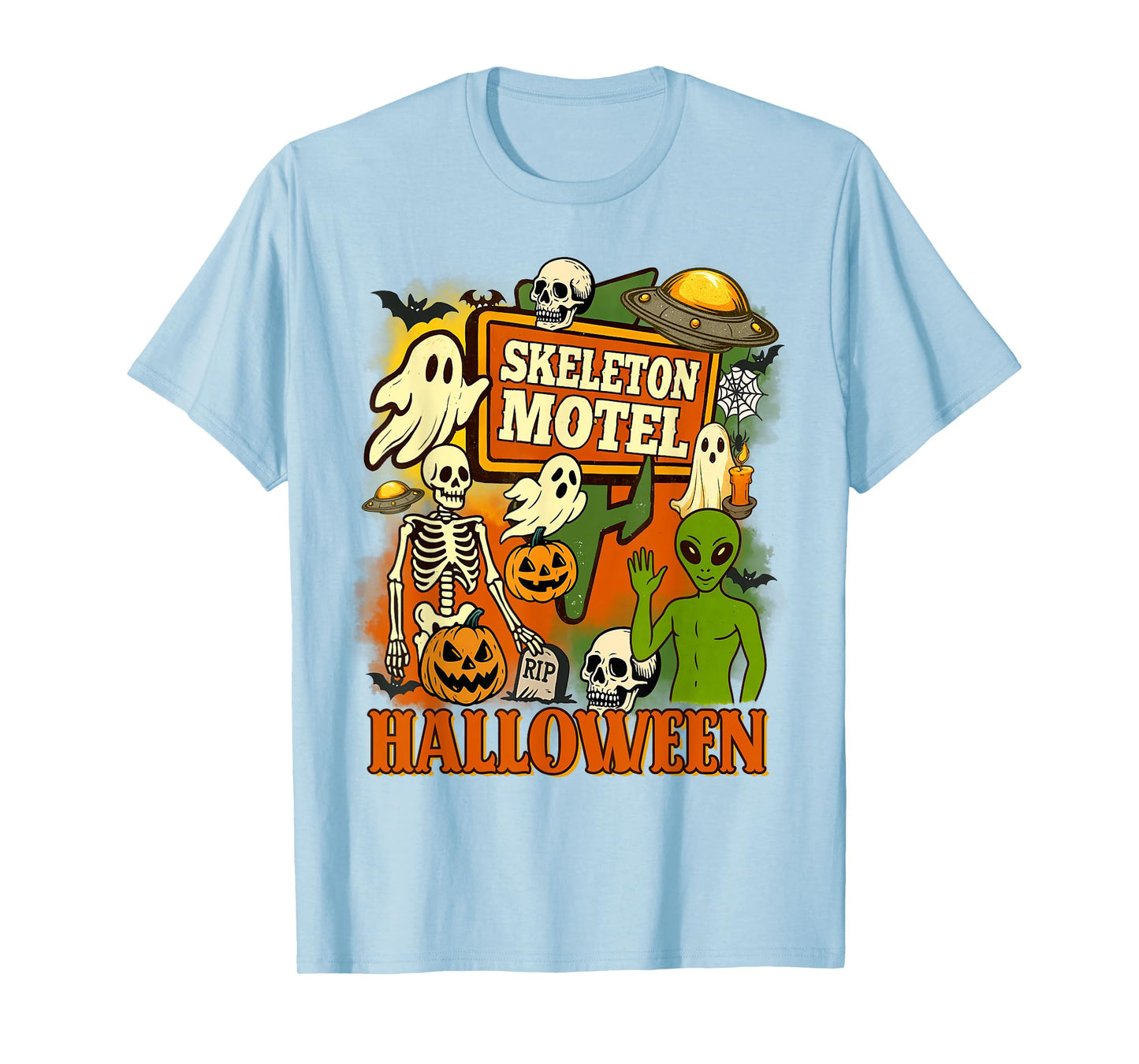 Halloween Vibes Spooky Season Skeleton Motel Horror Show T-Shirt