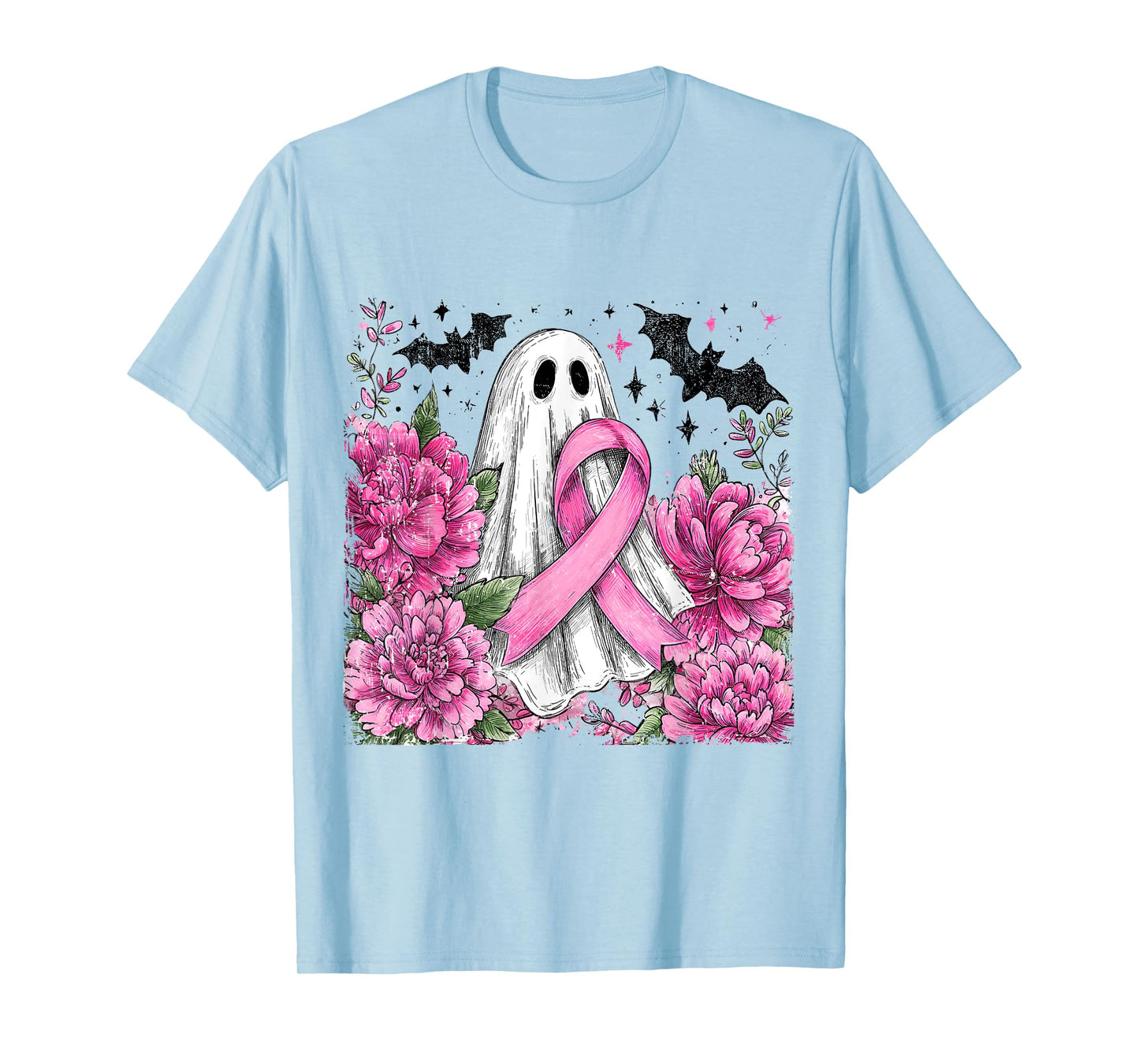 Patchwork Coquette Bow Breast Cancer Ghost Halloween Denim T-Shirt