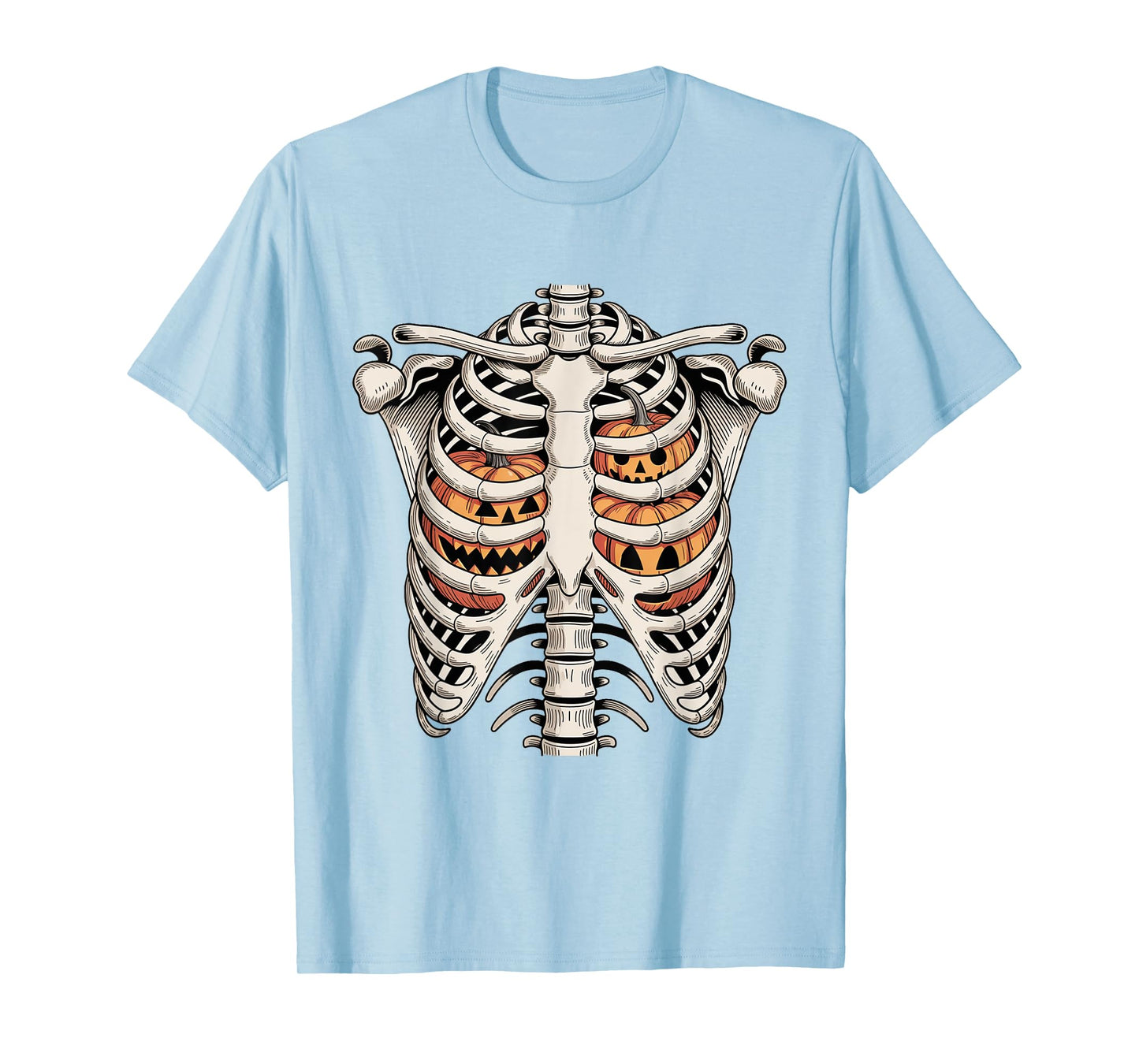 Funny Halloween Skeleton Ribs with Pumpkin Spooky Season T-Shirt